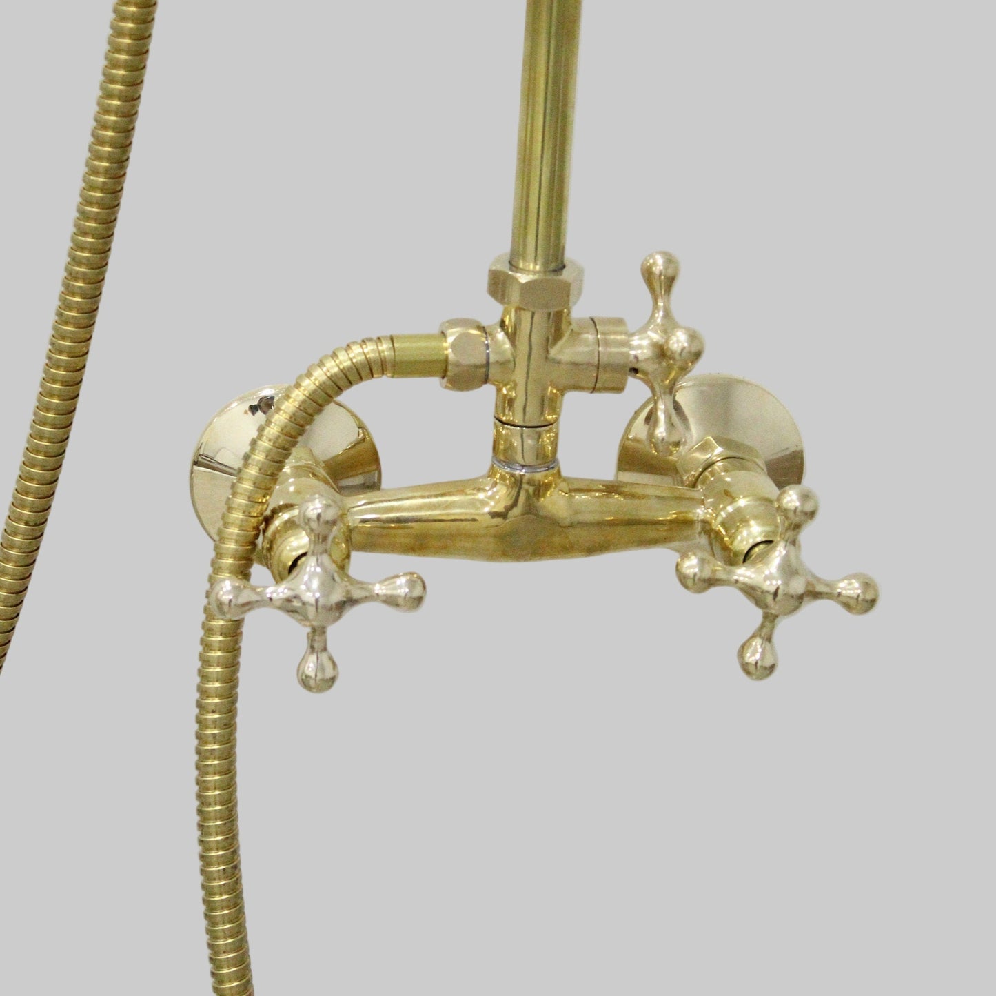Unlacquered Brass Shower System with Handheld