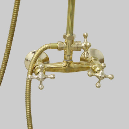 Unlacquered Brass Shower System with Handheld