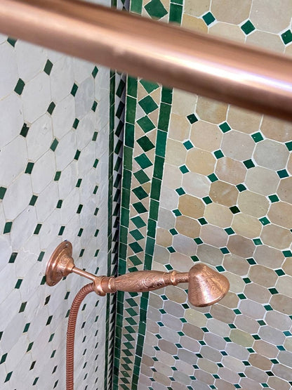 Unlacquered Solid Copper Outdoor Shower — Wall-Mounted Style