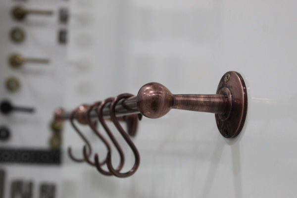 Antique Style Unlacquered Copper Pot Rack Vintage Handmade Gold Copper Pot Rack Rustic Wall Mounted, Vintage kitchen pot rack
