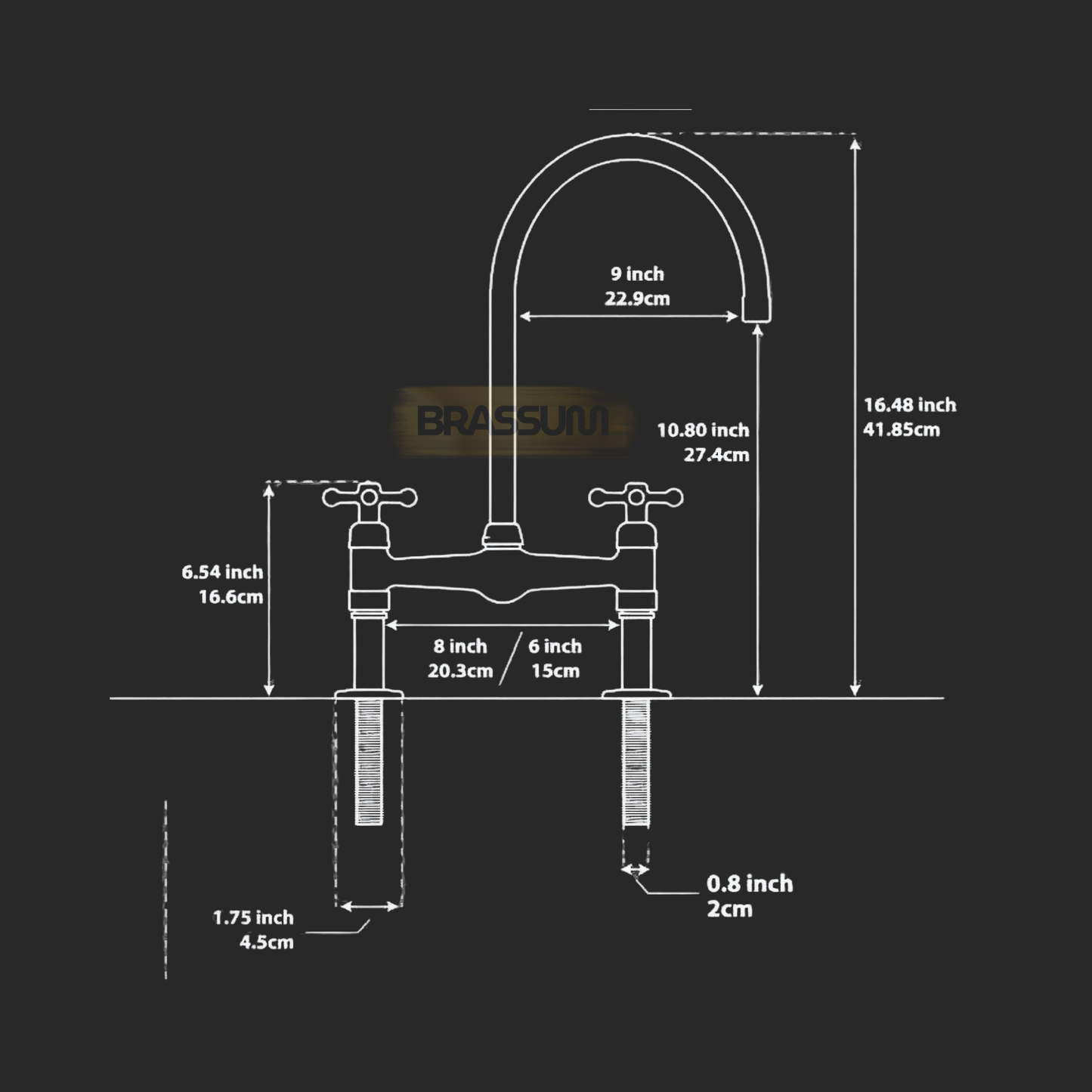 Unlacquered Brass Bridge Kitchen Faucet Set with Sprayer