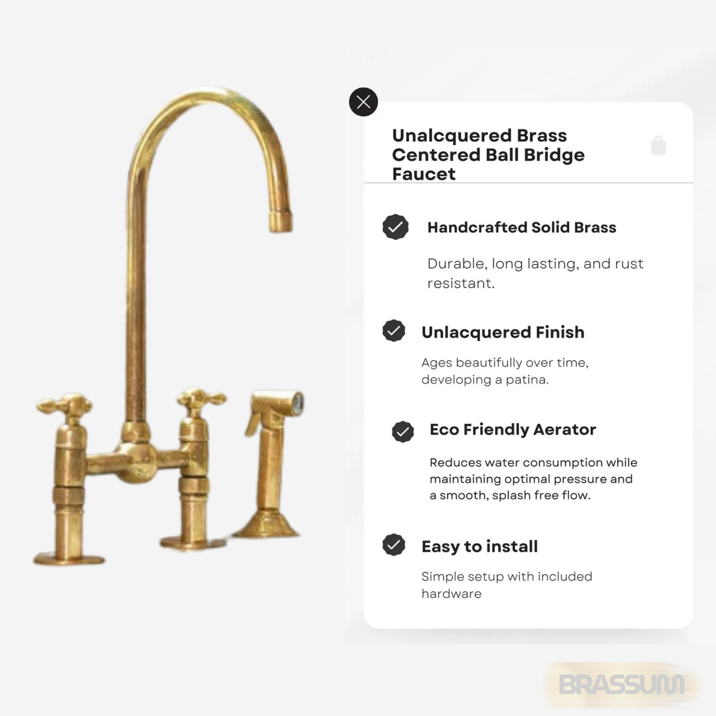 Solid Brass Bridge Kitchen Faucet with Side Sprayer