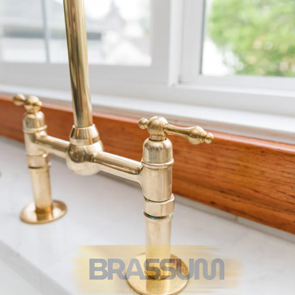 Solid Brass Bridge Kitchen Faucet with Side Sprayer