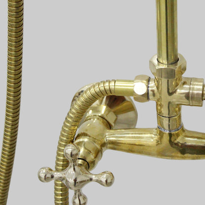 Unlacquered Brass Shower System with Handheld