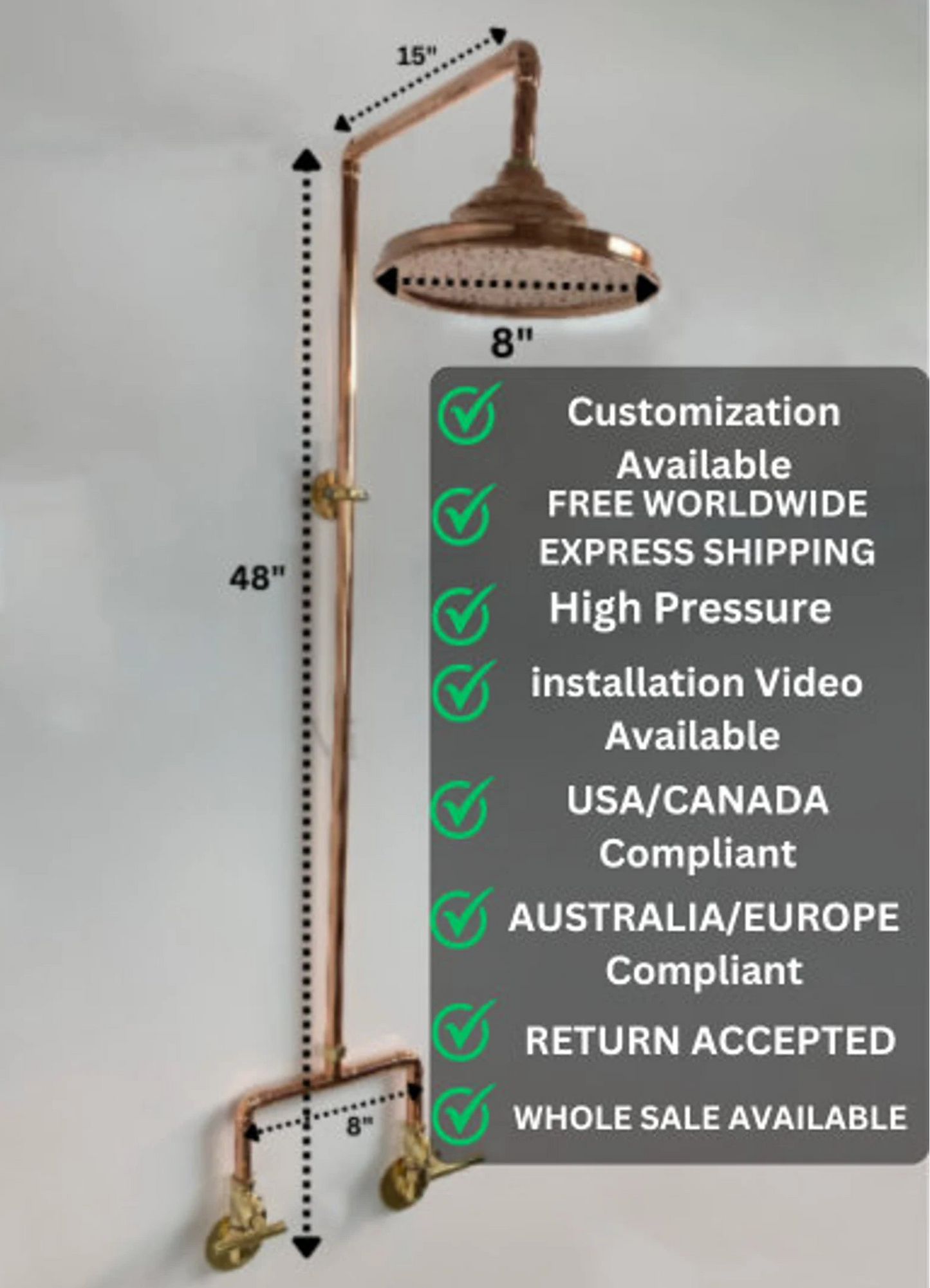 Unlacquered Solid Copper And Brass Outdoor Shower