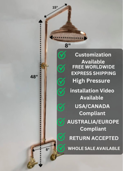 Unlacquered Solid Copper And Brass Outdoor Shower