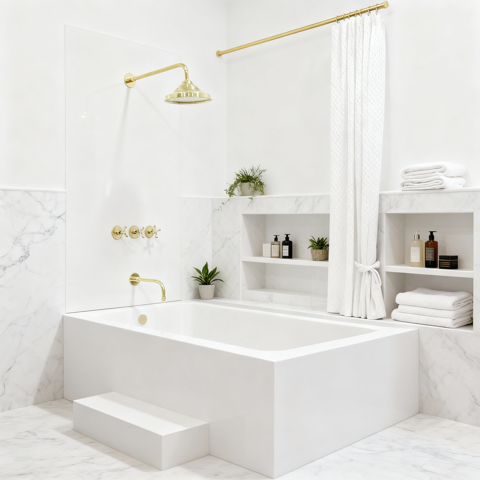 Brass Shower System, Tub Filler And Head Shower