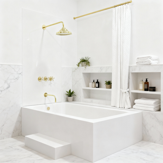 Brass Shower System, Tub Filler And Head Shower