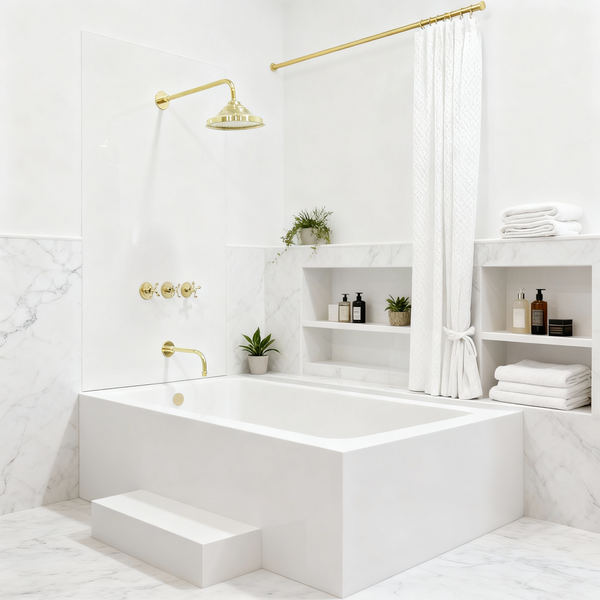 Brass Shower System, Luxury Straight Tub Filler And Head Shower