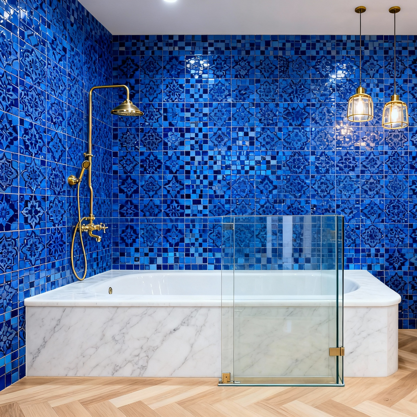 Unlacquered Brass Shower With Tub Filler And Handheld