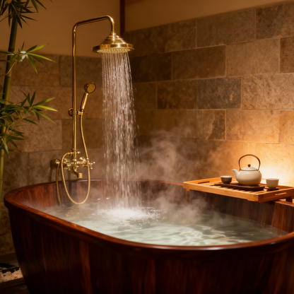 Unlacquered Brass Shower With Tub Filler And Handheld