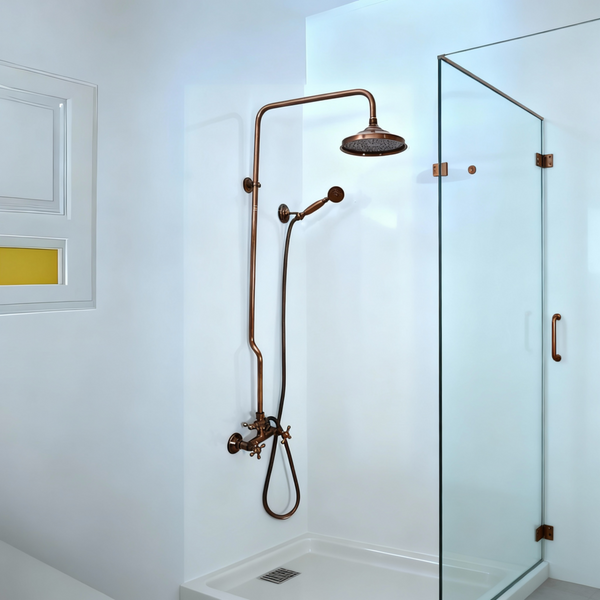 Unlacquered Copper Shower System with Round Showerhead And Handheld