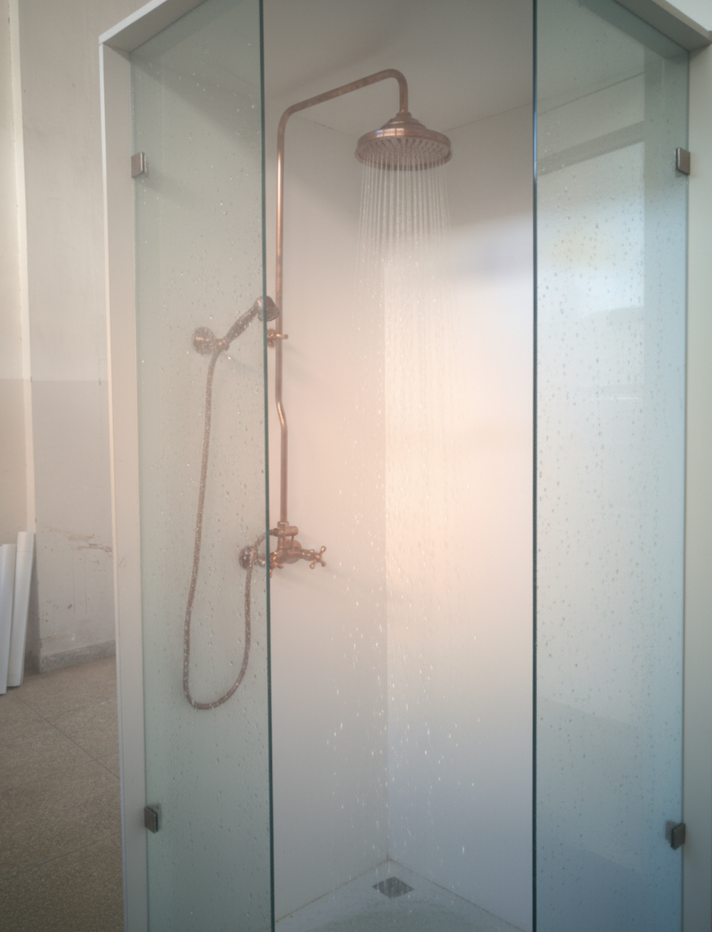 Unlacquered Copper Shower System With Handlhead