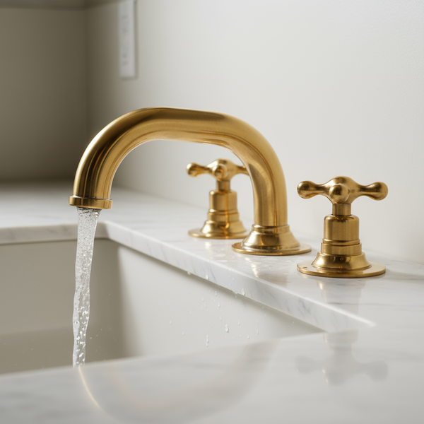 Bathroom Brass Faucet – Polished Gold Finish, Three Hole-Piece Set